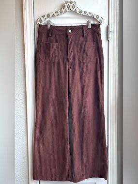 ENTRO High Waisted Corduroy Wide-Leg Pants Patch Pocket Deep Brown Women’s M